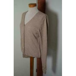 Pulls vest beige gemêleerd lamswol cashmere mix maat M