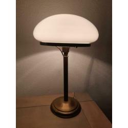 Art deco lamp tafellamp burolamp opaline mushroom messing