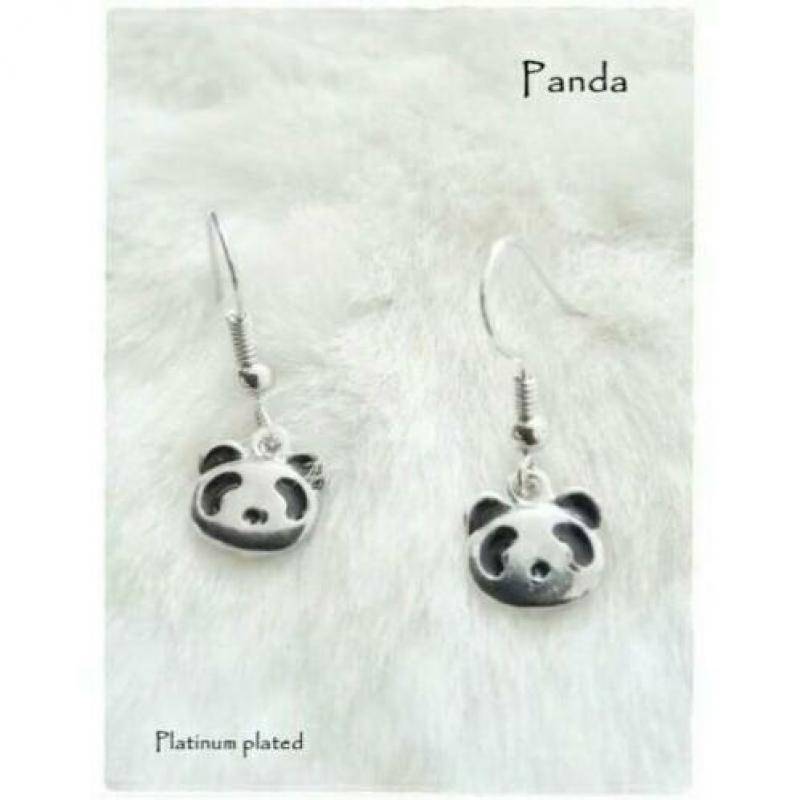 H.A. Platinum / Rhodium Oorhangers - Panda