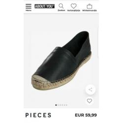 Pieces espadrilles zwart leer lederen instappers 38