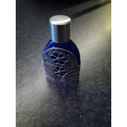 zilver parfum flesje blauw glas