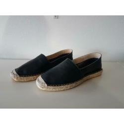 Pieces espadrilles zwart leer lederen instappers 38