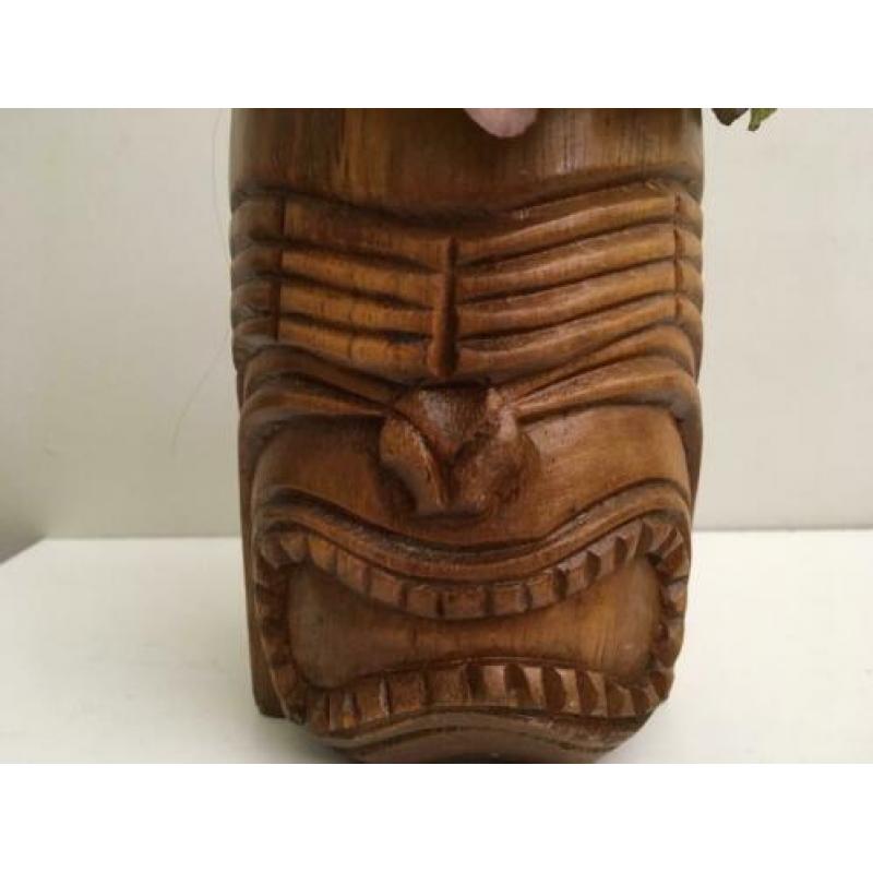 Vintage Houtbewerkte Tiki mok beker mug hawaii