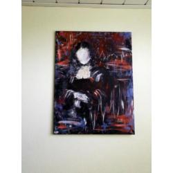 Modern schilderij Mona Lisa 80x60cm / vrouw, rood zwart