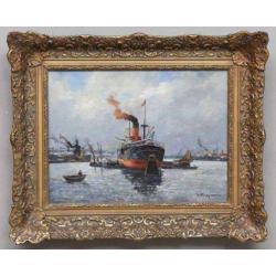 H.P. Groen (1886-1964)-Olieverf op doek-Rijnhaven Rotterdam-