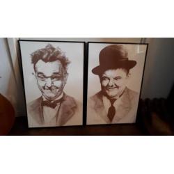 Twee sepia Laurel & Hardy drukken van Leo Giling '92 en '93