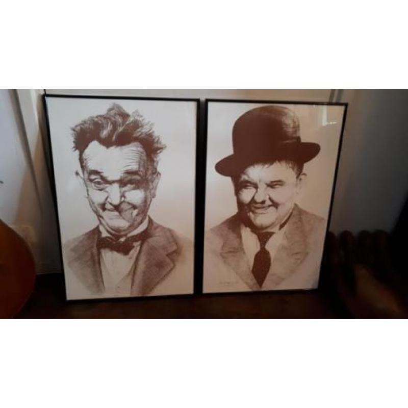 Twee sepia Laurel & Hardy drukken van Leo Giling '92 en '93