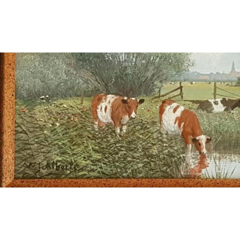 WJ ALBERTS schilderij olieverf landschap koeien boerderij