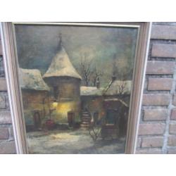 Olie/doek. B.Smits, Castle in the snow.