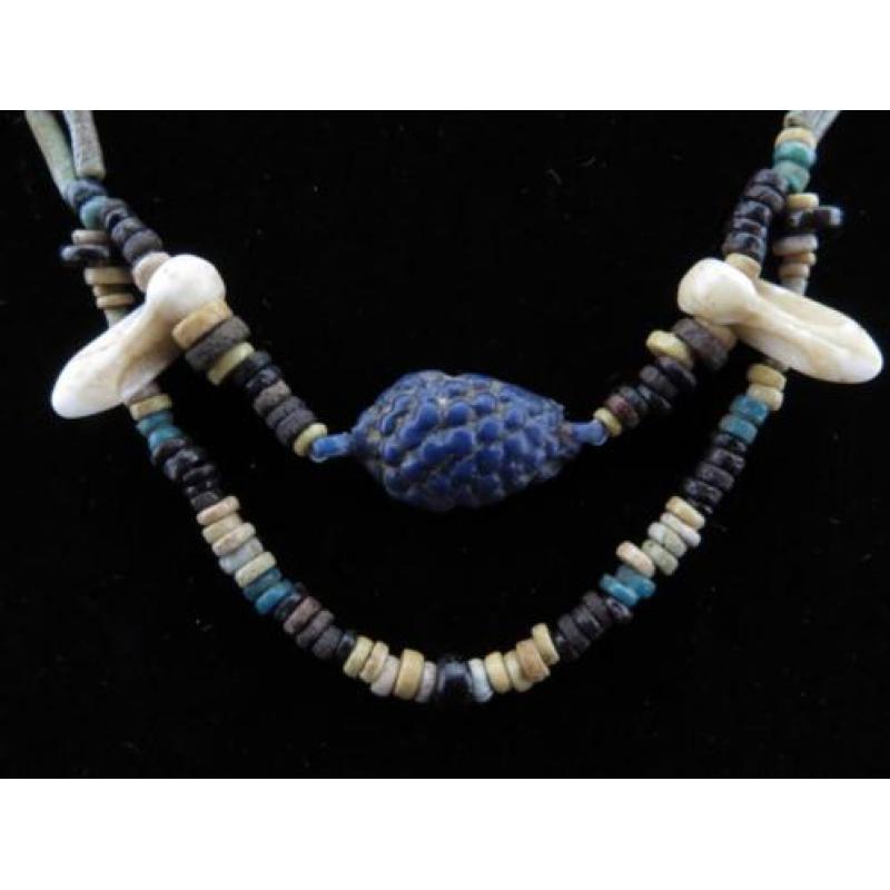 Egyptian necklace made of faience mummy beads, Amarna grapes