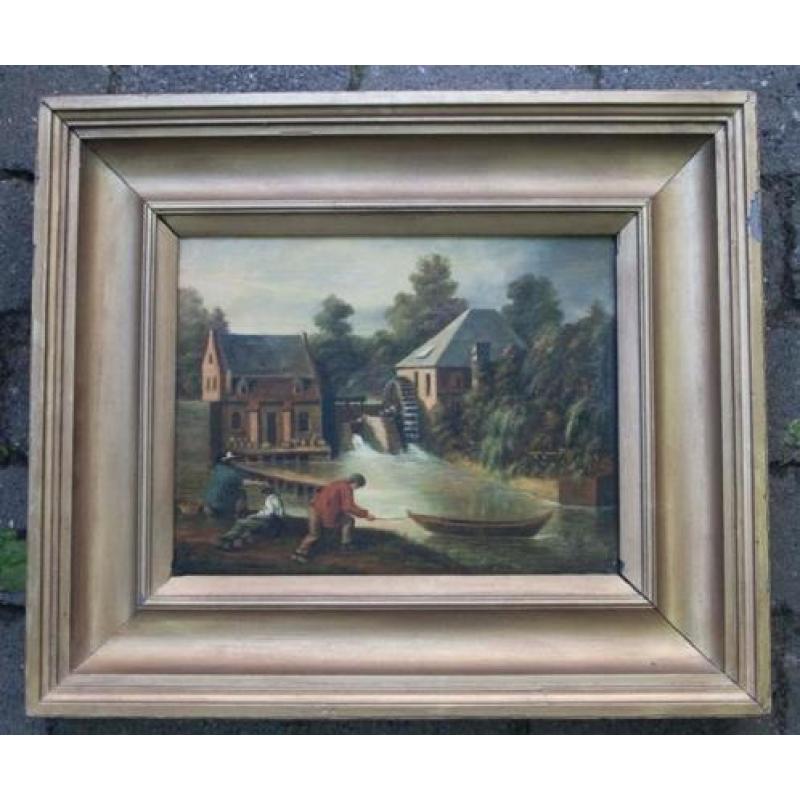 Olieverf schilderij - watermolen (maroufle) in lijst