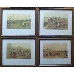 4 antieke prints van 1836 First Liverpool Grand Steeplechase