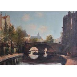 Oudegracht te Utrecht - Prachtig werk van klassiek schilder