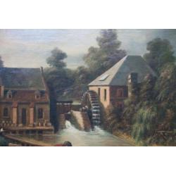 Olieverf schilderij - watermolen (maroufle) in lijst