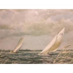 Pracht Maritiem Aquarel Hollandse Zeilboten Gesigneerd 1920s