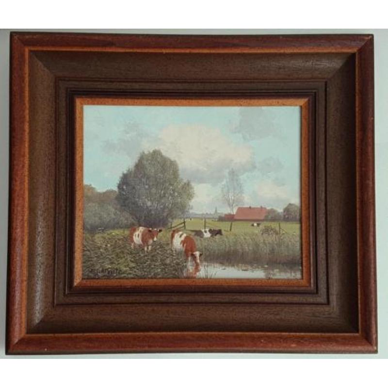 WJ ALBERTS schilderij olieverf landschap koeien boerderij