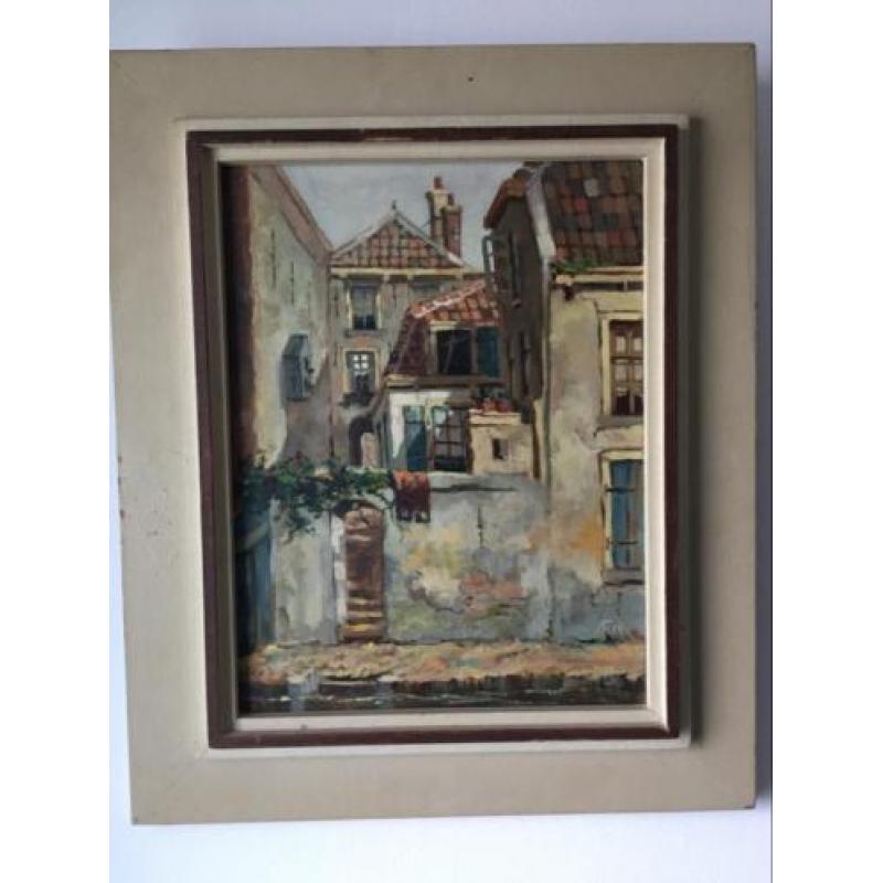 Oud schilderij F.W. Hartsuijker Utrecht 1894-1991 Oudegracht