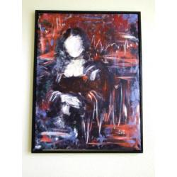 Modern schilderij Mona Lisa 80x60cm / vrouw, rood zwart