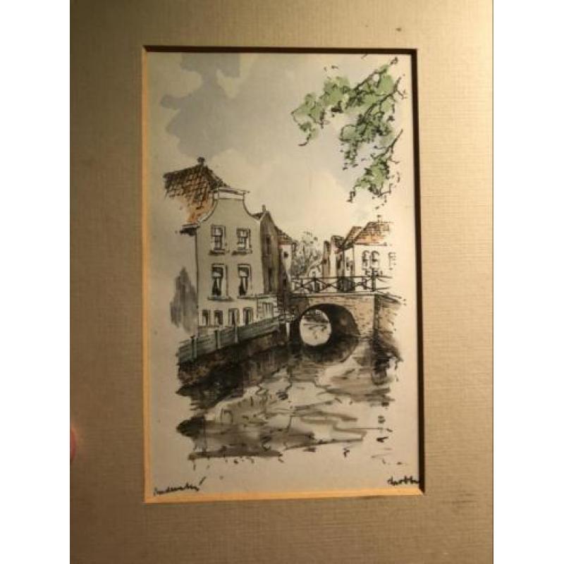 Aquarel Oudewater - Hobbe - Stad en Land - Klein -gesigneerd