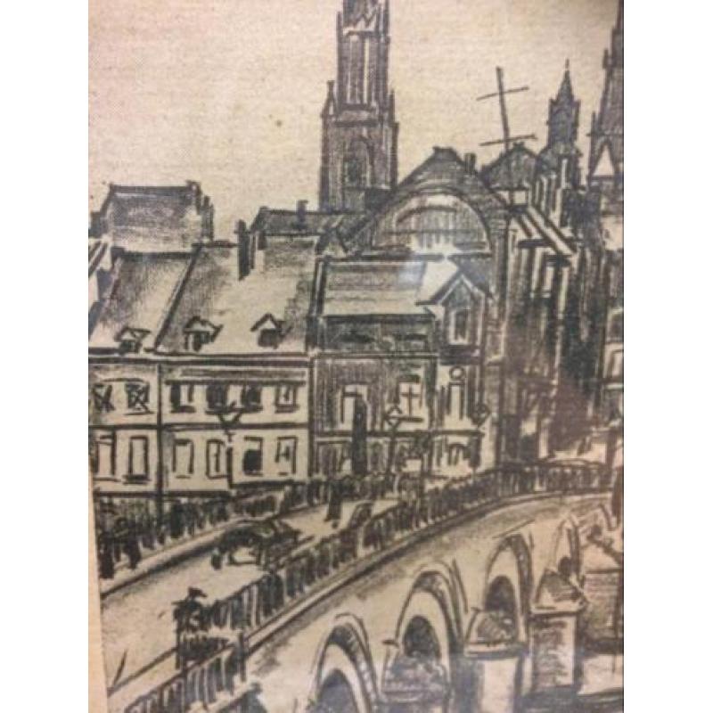 Oude ingelijste pentekening Maastricht