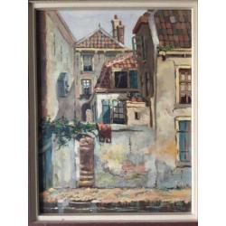 Oud schilderij F.W. Hartsuijker Utrecht 1894-1991 Oudegracht