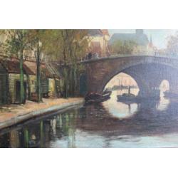 Oudegracht te Utrecht - Prachtig werk van klassiek schilder