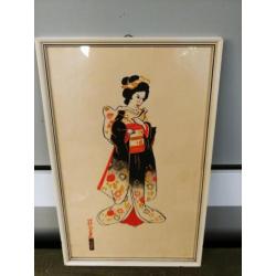 Antieke Japanse tekening geisha gesigneerd