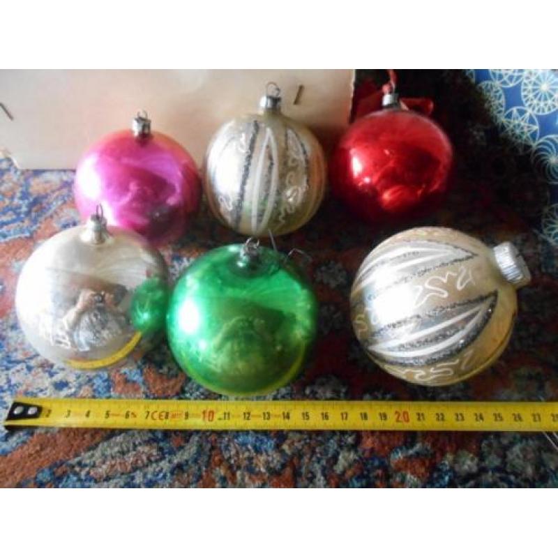 oude glazen kerstballen 6 stuks doos 1