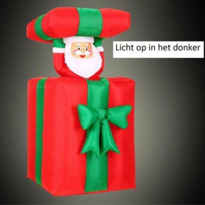 Kerstman in cadeau, opblaasbaar, beweegt op en neer, voor...