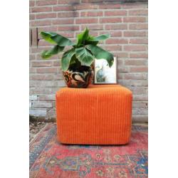 Vintage bohemian oranje rib poef seventies