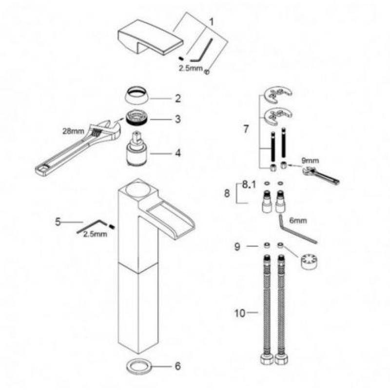 Wastafelkraan Ceres Square Hoge Waterval Chroom