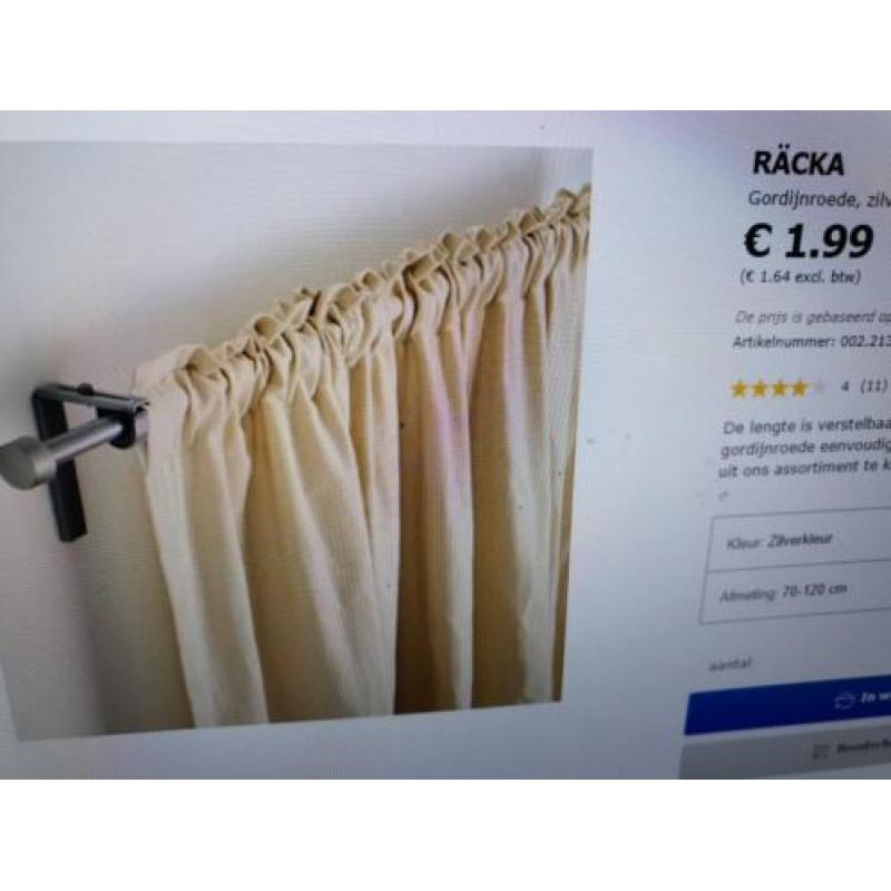 2x Gordijnroede zilverkleurig IKEA nieuw