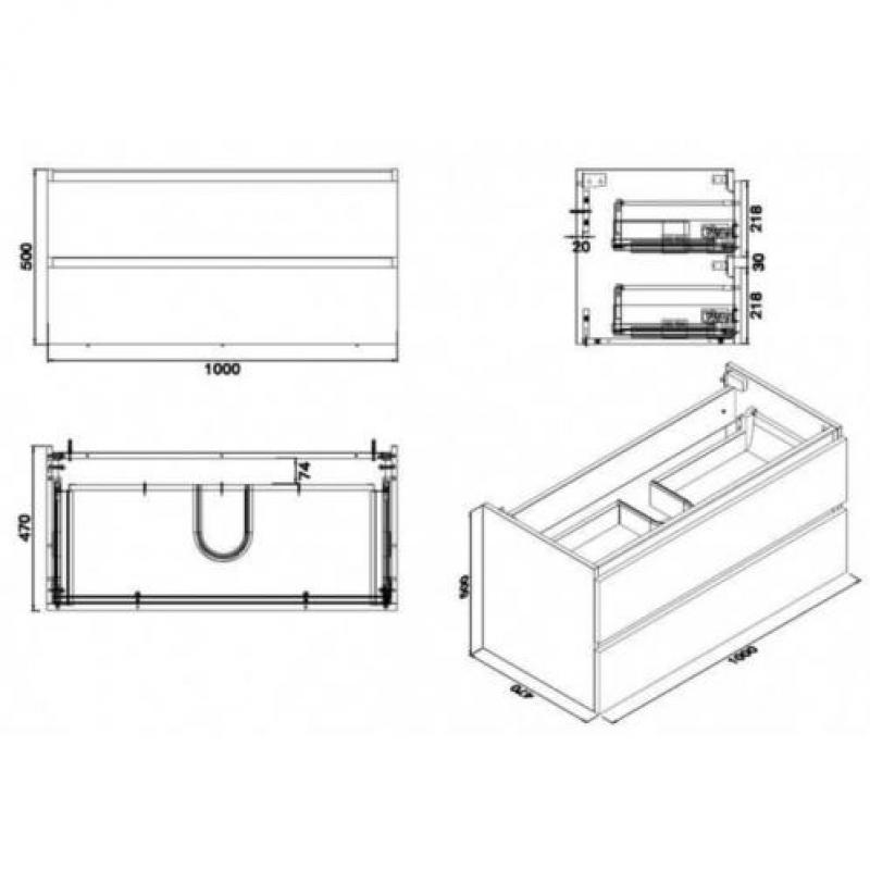 Badkamermeubel Luna 100X47 Wit (2 Laden)