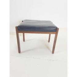 Vintage Scandinavische kruk voetenbank Teak zwart kunst leer