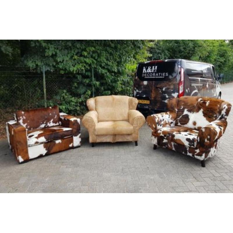 fauteuil loveseat stoel koeienhuid koeienvacht hocker poefen